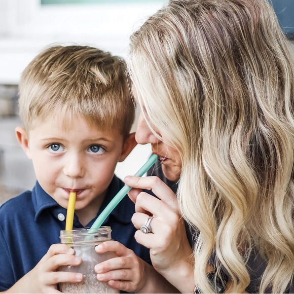 Silikids Silicone Reusable Straws - Teal & Orange - Picture 2 of 9